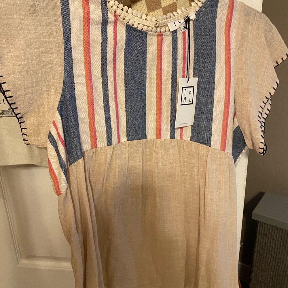 THML Multicolor Striped Top with Pom Pom Detail